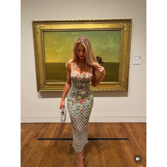 LA FUORI Aurora Twilight Blossom Dress in Misty Green Small New Womens Midi - Picture 17 of 17